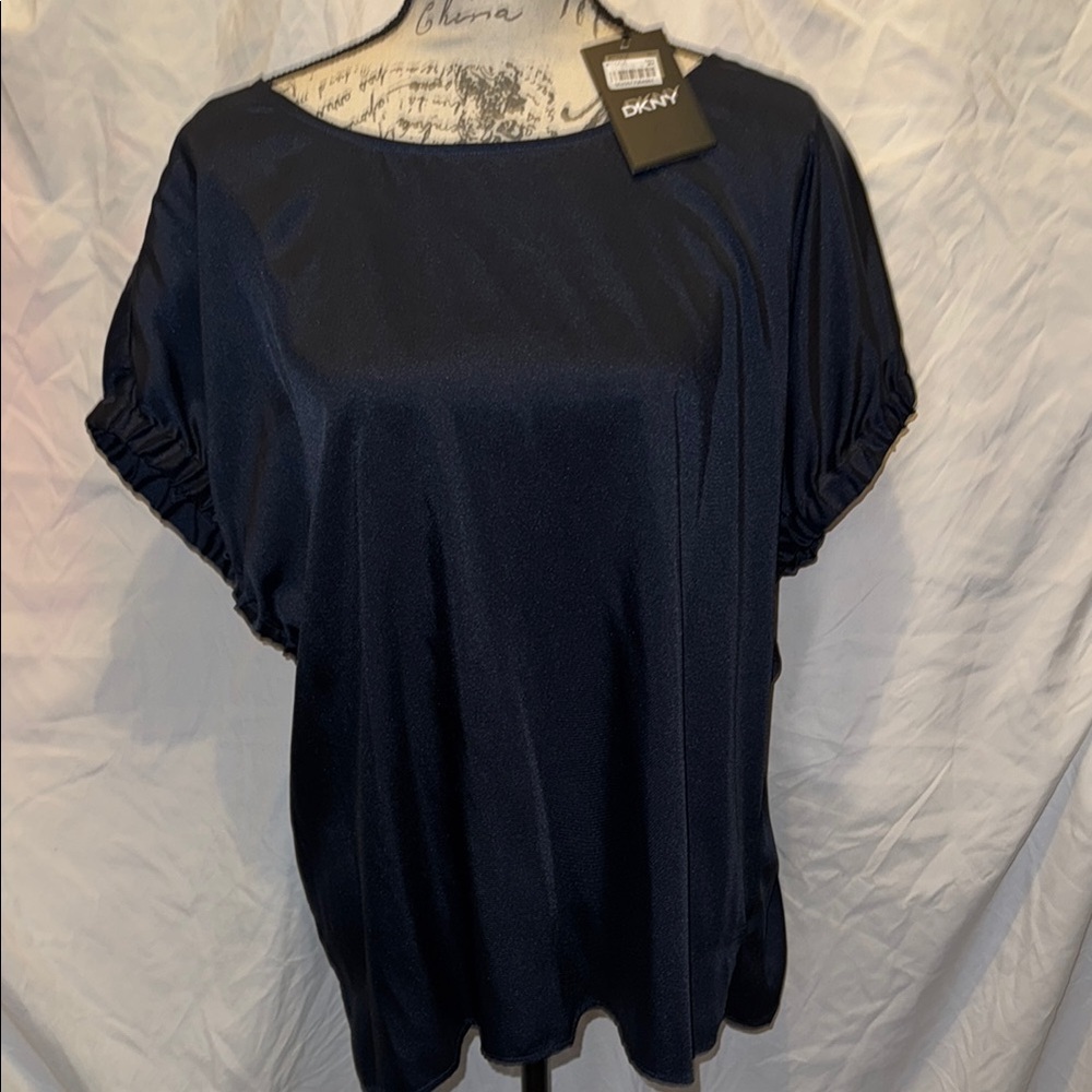 DKNY Blue Oversized Blouse with Short Sleeves